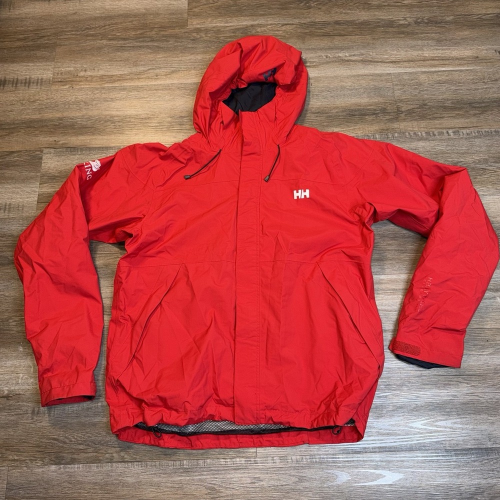 Helly Hansen Seven J Jacket Mens Medium Bright Red Waterproof Shell HellyTech
